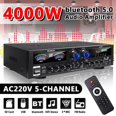 AV555BT 4000 Вт 5-канальный усилитель для домашнего кинотеатра 12 В Bluetooth домашний усилитель мощности аудио стерео усилитель FM USB SD 3 микрофона с пультом дистанционного управления