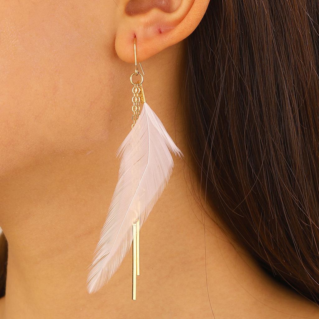 2026 New Feather Earrings Women's, Retro Fashion Creative Design Long Chain Fringed Earrings High Quality Earrings