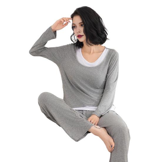 Комплект женской модальной пижамы из двух частей: топ с длинным рукавом и брюки