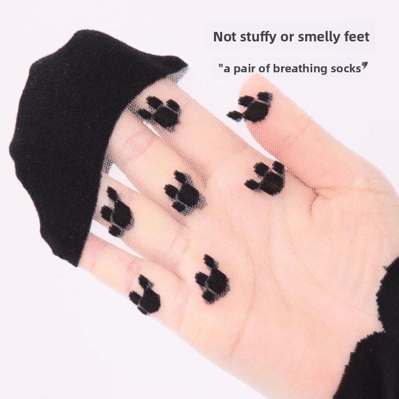 10 пар летних стеклянных носков, милые жаккардовые носки с рисунком мультяшного кота, летние прозрачные дышащие чулки