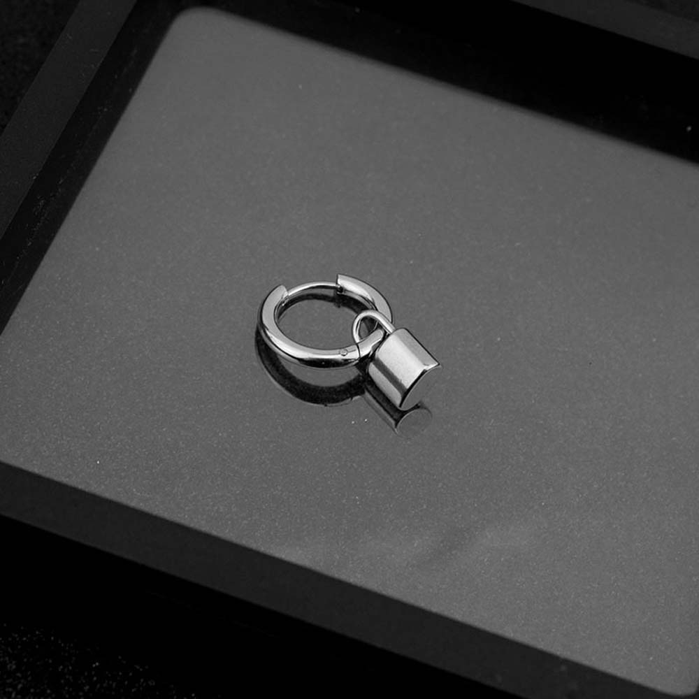Personality Men Cool Style Korean Hop Hip Stainless Steel Ear Clip Stud Earring Padlock Earrings