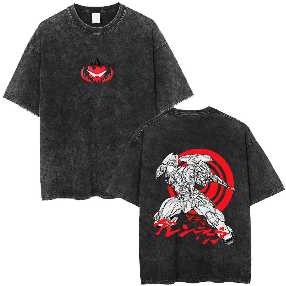 Washed Vintage Anime Tengen Toppa Gurren Lagann Simon Graphic T-shirt Manga Oversized T Shirts Cartoon T-shirts Unisex