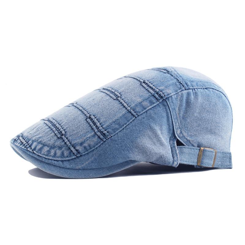 Washed light board denim cap men's forward hat British newsboy hat women's beret painter hat
