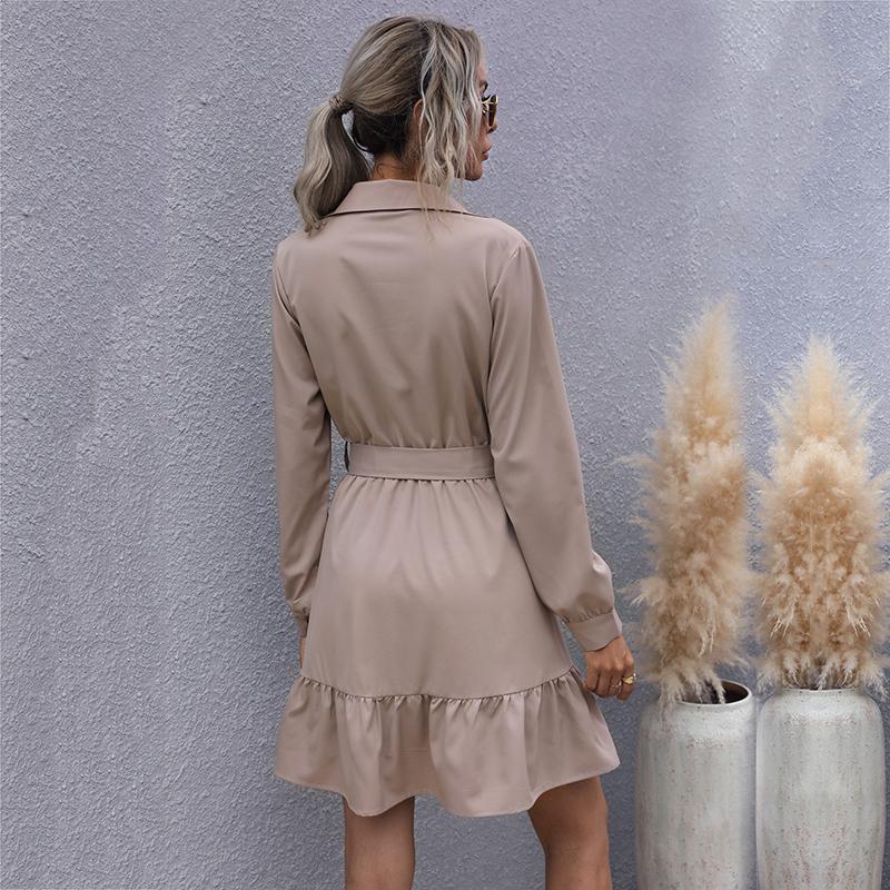 YYFS Женская мода лето весна однотонный принт с длинным рукавом поло шеи повседневные платья