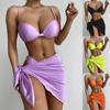 Fashion Women Sexy Solid Color Split Bikini Casual Three Piece Swimsuit Suit
