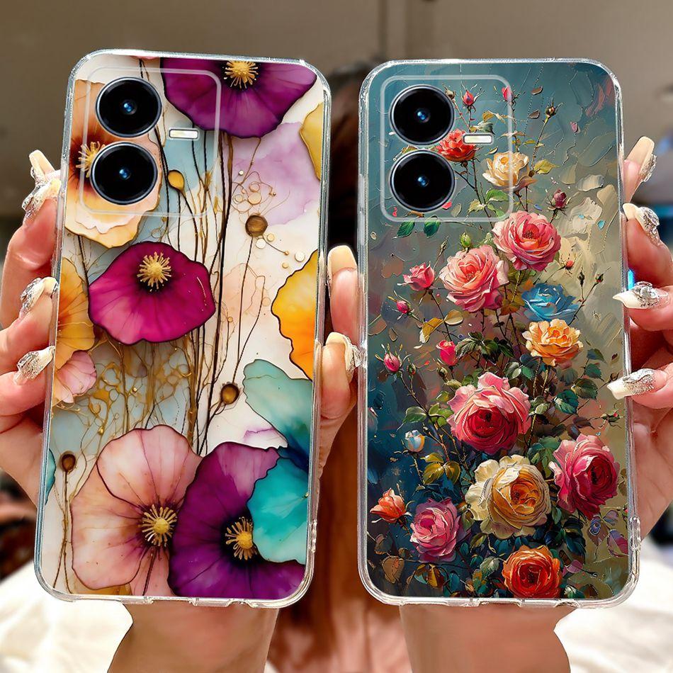 For Vivo Y22 Y22s Y22t V2206 V2207 Elegant Floral Butterfly Phone Case For Vivo Y22 Y22S Y22T 4G Soft Silicone TPU Cases