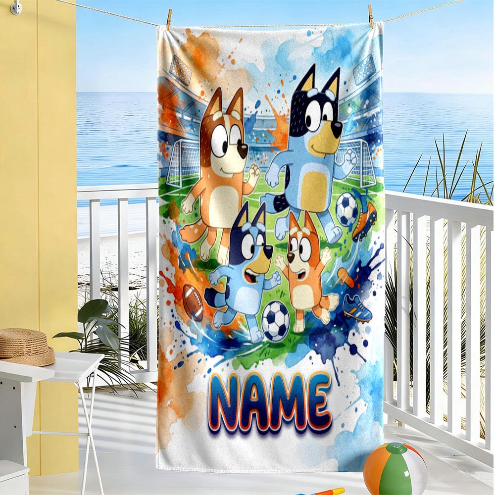 Bluey's Soccer Fun Customized Name Beach Towel Quick-Dry Soft Microfiber Portable for SwimmingBeachCamping Travel Beach AccessoriesGym