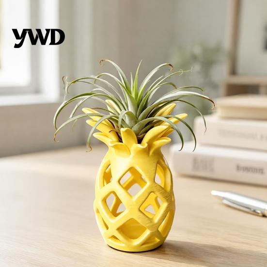 Decorative Window Sill Planter Hollow Pineapple Flower Vase for Air Plants, 3D Printed Geometric Small Plant Display Holder Planter, Desktop