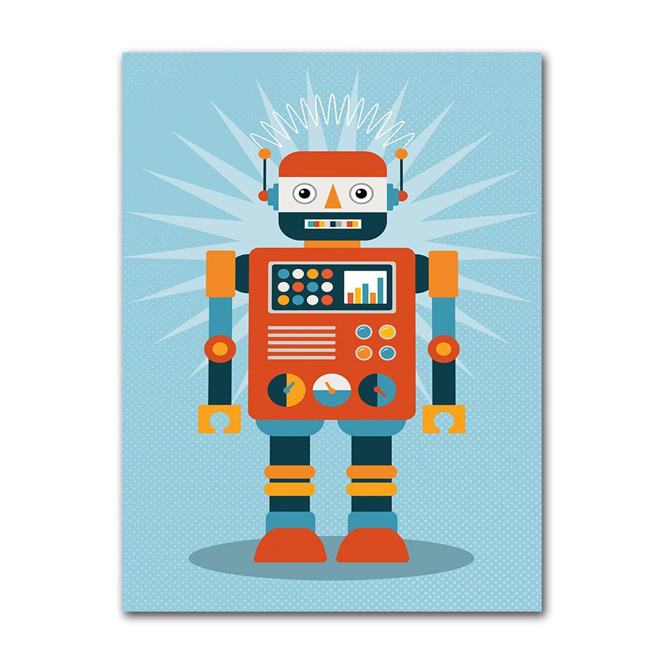 Modern Abstract Cartoon Robot Poster Robot Artwork Canvas Painting Print Wall Art Picture for Living Room Home Decoration Mural