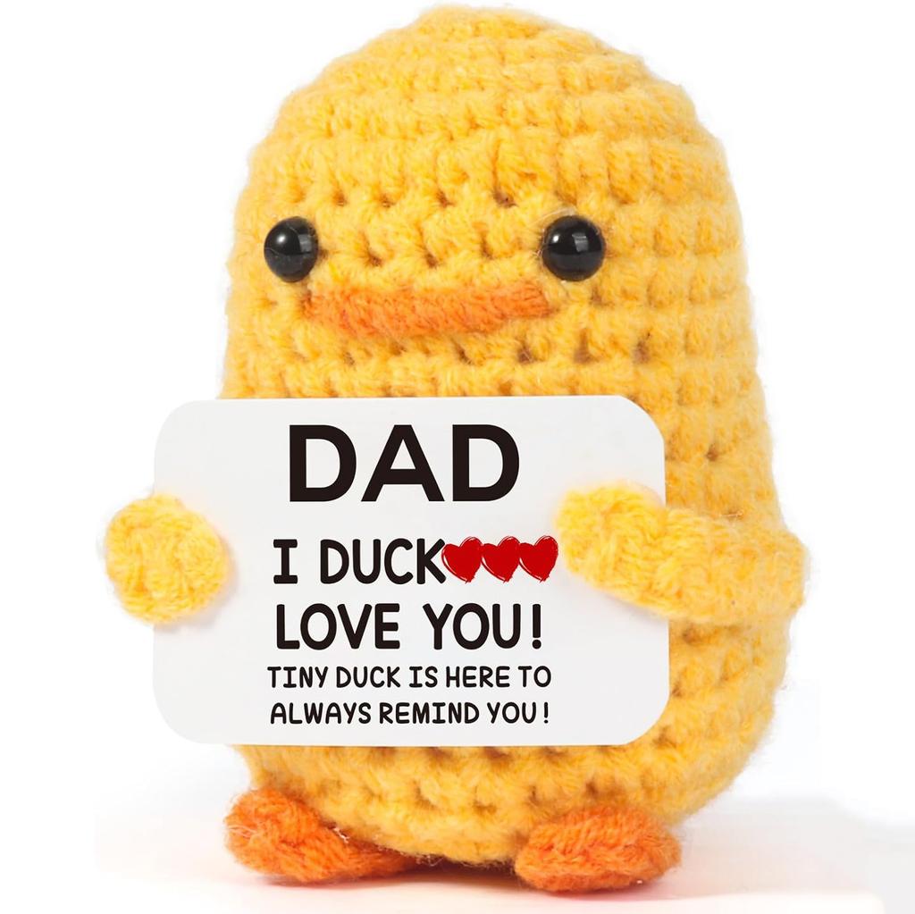 Positive Energy Duck Handmade Plush Wool Knitting Doll With Card Funny Crochet Duck Ornament Christams Gift Home Room Decoration