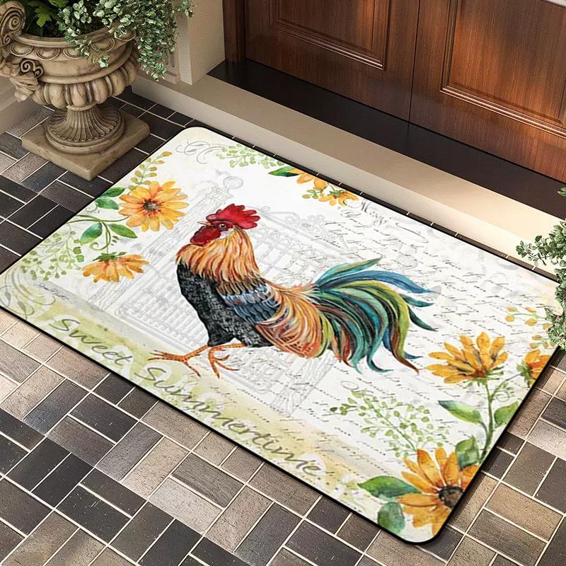 Rooster Printed Entrance Welcome Floormat Retro Living Room Bedroom Carpet Creative Children's Room Balcony Hallway Non-slip Rug