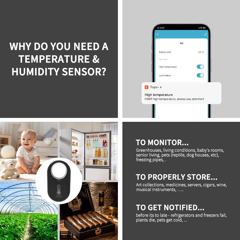 Tuya Zigbee Hanging Temperature Humidity Sensor Smart Life Precise Thermometer Detector Alexa Google Home Voice Control