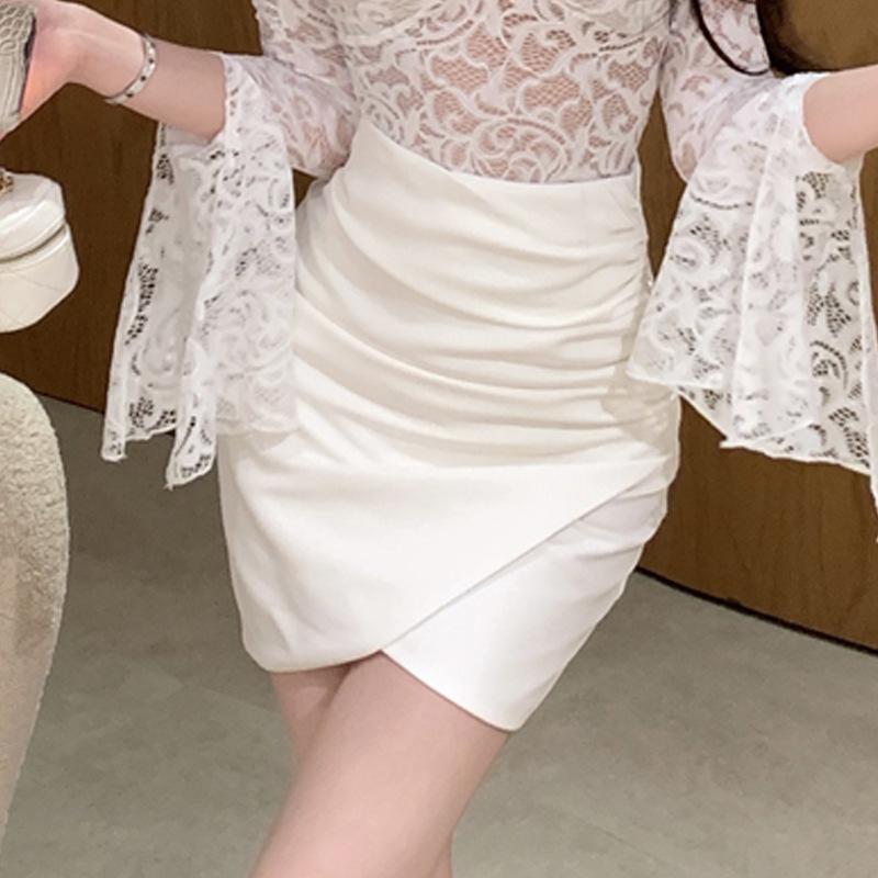 2025 Женский комплект Spice Girls Sexy Кружевной топ с длинным рукавом и юбкой