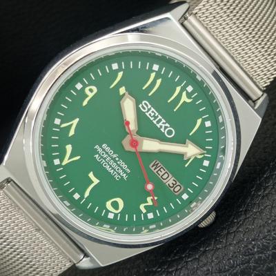 ВИНТАЖНЫЕ ОТРЕМОНТИРОВАННЫЕ МУЖСКИЕ АВТОМАТИЧЕСКИЕ ЧАСЫ SEIKO 6309A ЯПОНИЯ ЗЕЛЕНЫЙ ЦИФЕРБЛАТ a442668-1