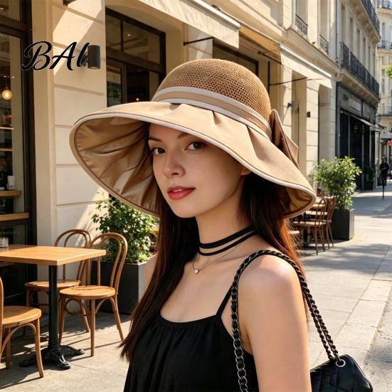 Packable Holiday Headwear Women Hollow Knit Bucket Hat, UV Protection Wide Brim Sun Lightweight Outdoor Cap Foldable Summer Beach Caps for Commute