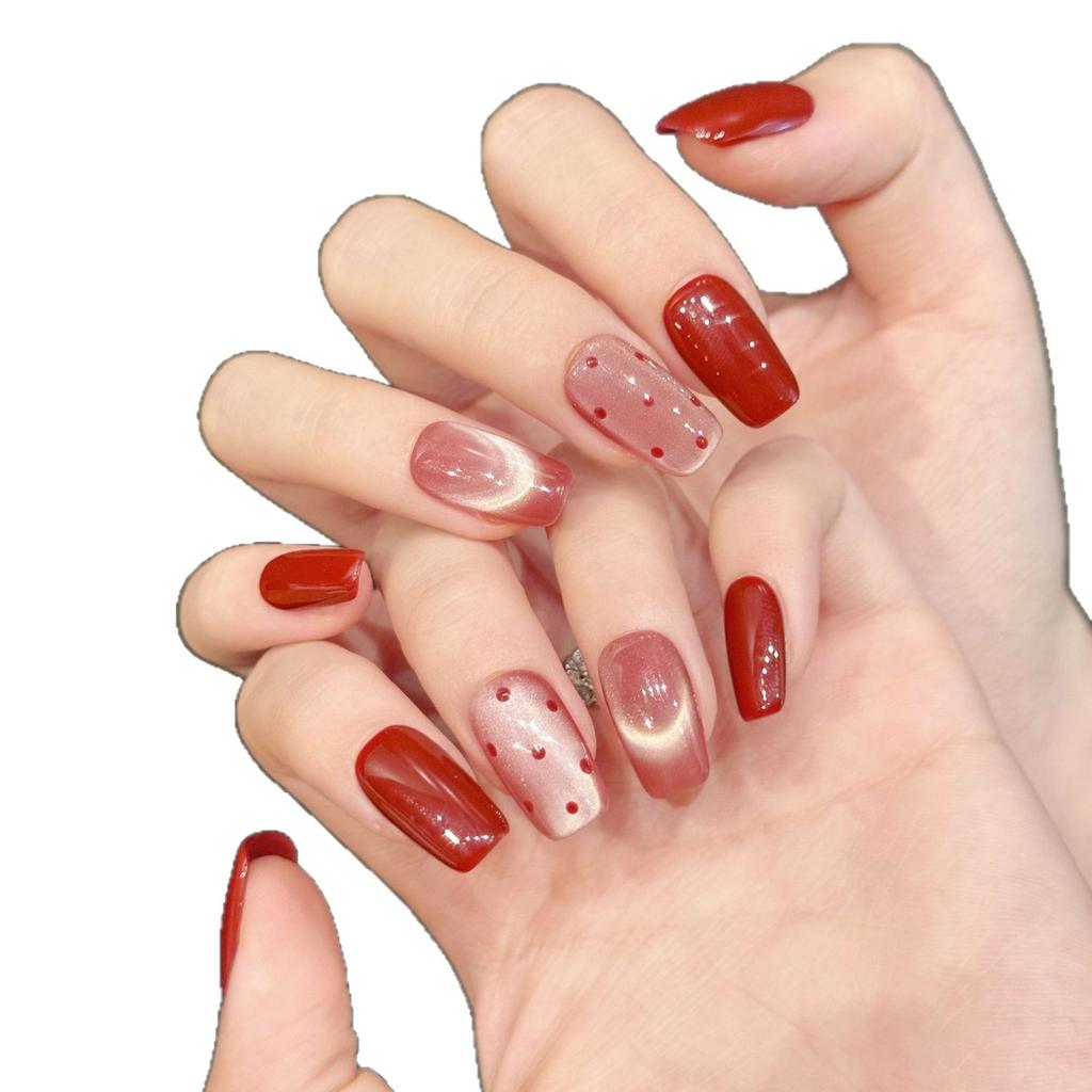 Средние квадратные накладные ногти с блеском, глянцевые гелевые, акриловые накладные ногти с дизайном, самоклеящиеся ногти, многоразовые, полное покрытие, клей для ногтей, для женщин