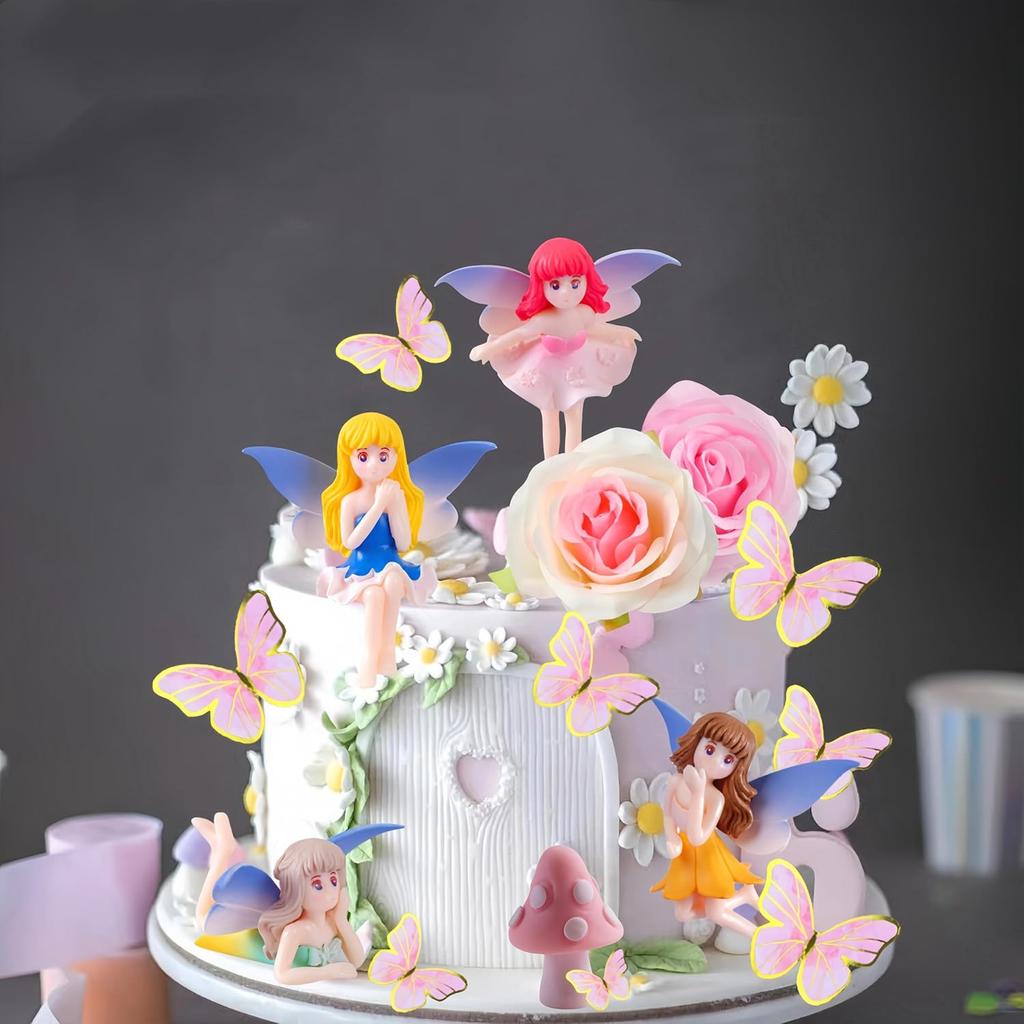 Fairy Cake Topper Butterfly Cake Decoration Mushroom Cake Decorations Fairytale Theme Party Decorations