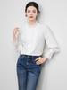 French White Women's Flare Sleeve Lace Top - Casual Long Sleeve Stand Collar Shirt