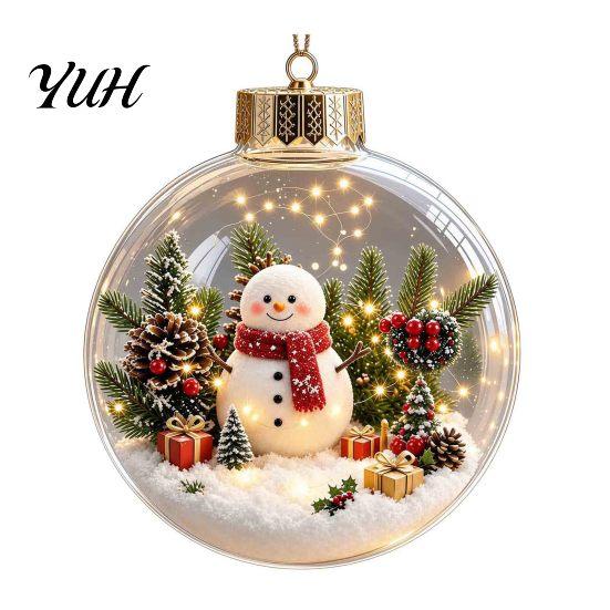 Winter Festival Decor Glowing Christmas Story Ornament, Mini Holiday Scene in Ball Hanging Decoration, Lighted Baubles Light Up Acrylic Clear Pendant
