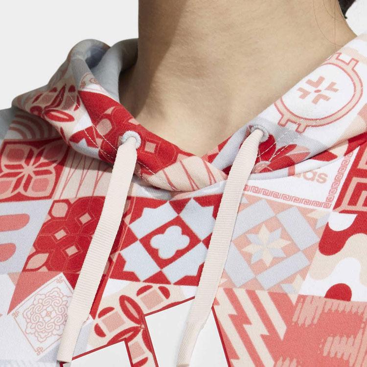 Adidas Толстовка с капюшоном со сплошным принтом, женские топы, красная HC2795
