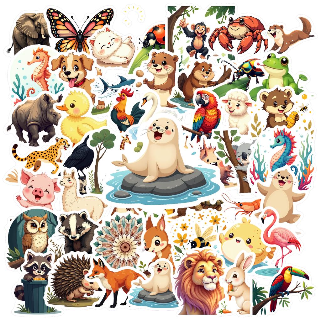 35-70pcs Animal World Stickers From Sea To Land Adorable Stickers Diy Travel Luggage Fridge Laptop Graffiti Sticker