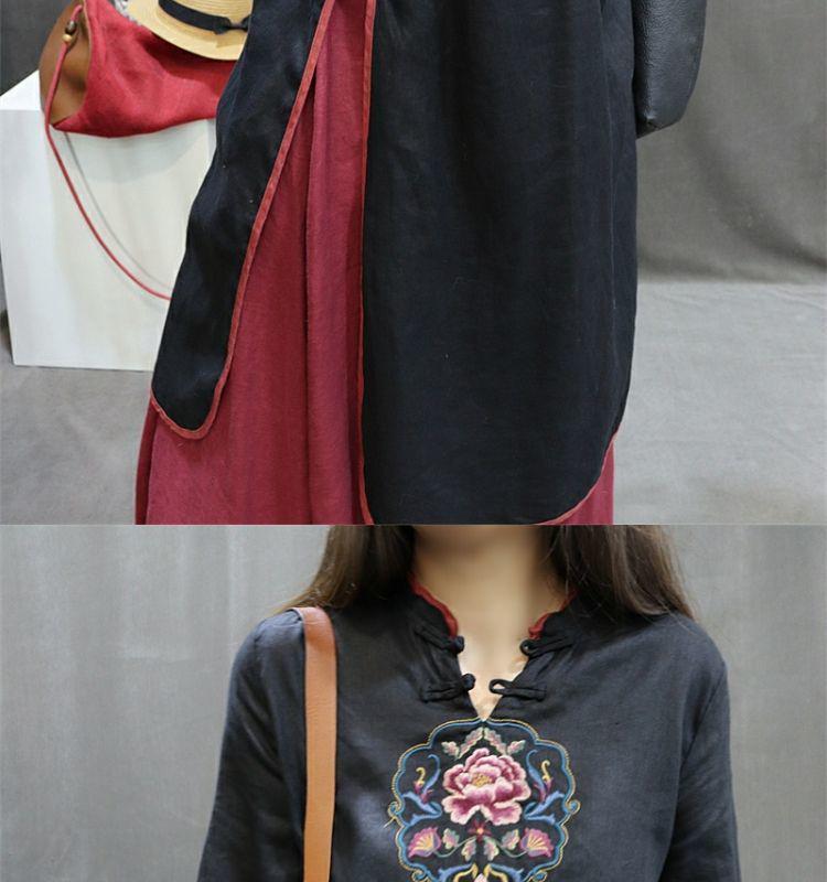 Женское ретро китайское вышитое платье-рубашка - Большой размер, Весна/Осень