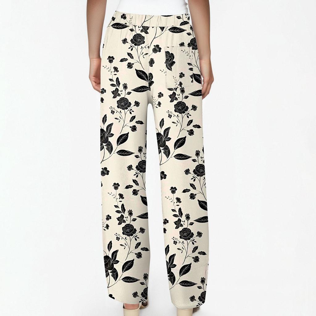 Pants For Women Summer Casual Wide Leg Elastic Waist Pants With Pockets