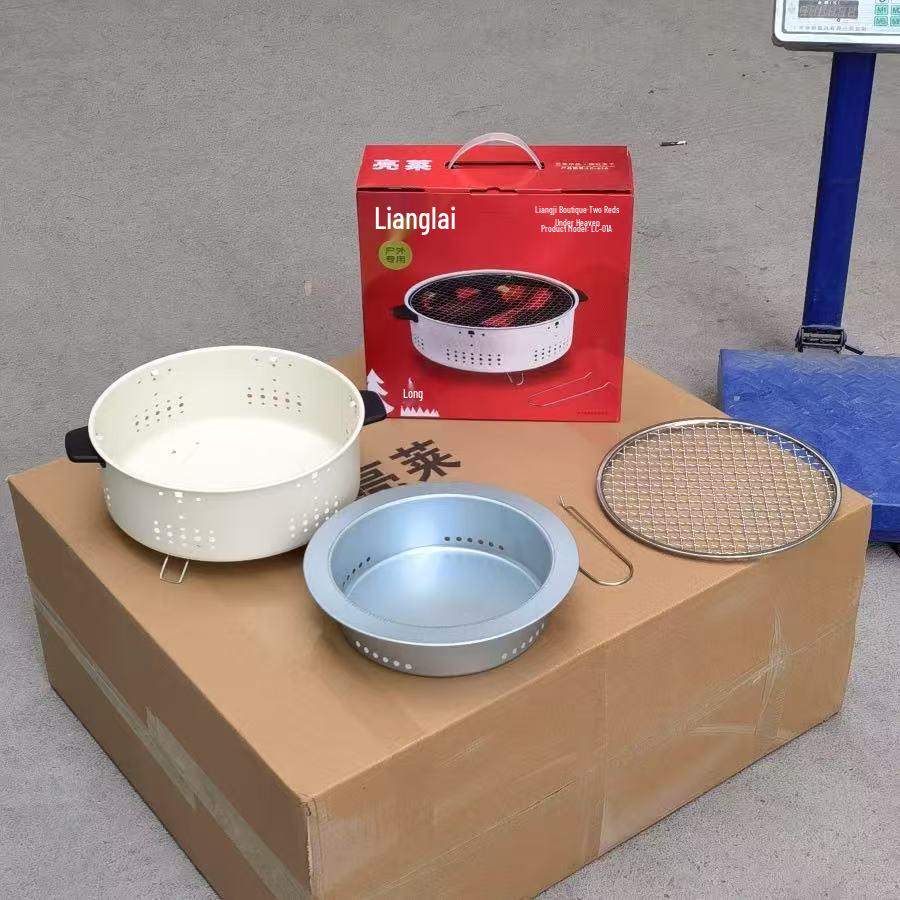 Уличный угольный гриль с круглой решеткой для барбекю для дома, заваривания чая, кемпинга и использования в качестве отопительной печи