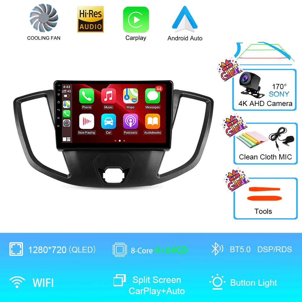 Автомобильное радио Android 14 для Ford Transit 2015 2016 2017 2018 Carplay Мультимедийный видеоплеер GPS Стерео 2din WIFI+4G BT QLED Экран