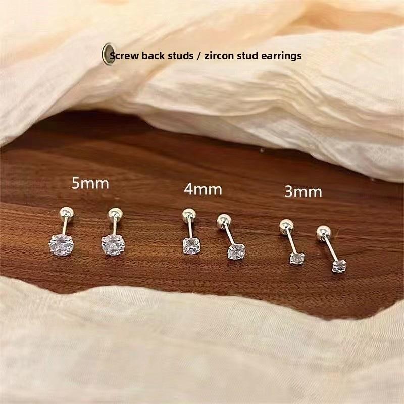 Shiny 925 Sterling Silver Internally Threaded Earrings, INS Minimalist Cartilage Studs, Comfortable to Wear While Sleeping