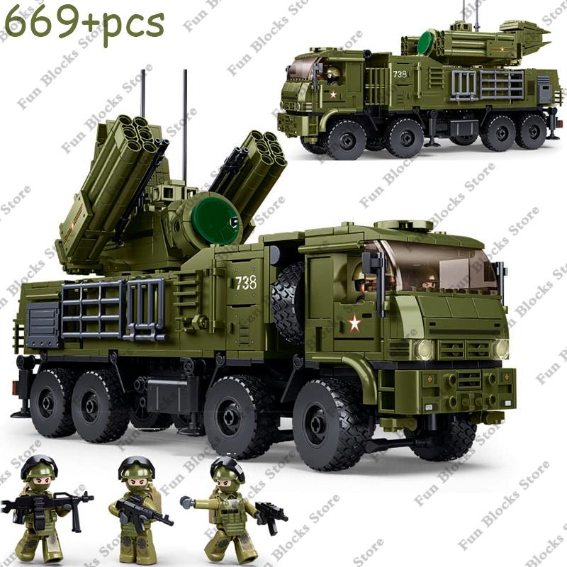 SLUBAN Военная зенитно-ракетная машина Панцирь С1С Автомобиль ПВО Наборы строительных блоков Солдатики Игрушки для детей