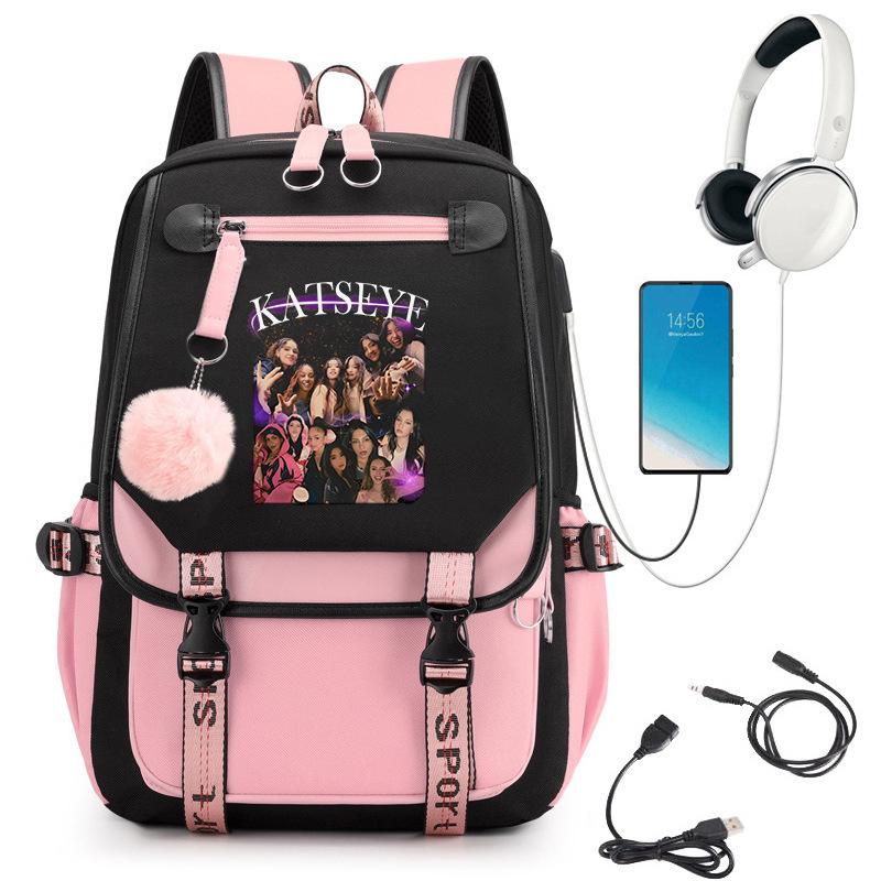 KATSEYE K-Pop Girl Group Print Backpack Large Capacity School Student Bookbag Water-Resistant Travel Daypack 60123-8
