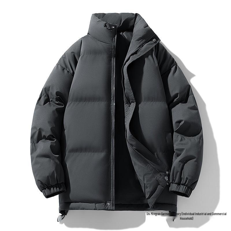 Men's Winter Cotton Jacket: Thickened, Loose, Trendy Stand-Up Collar Outerwear, Versatile Solid Color for Couples.