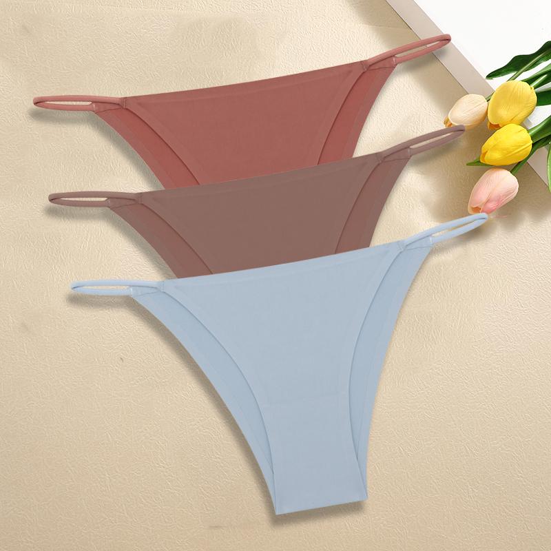 3Pcs/Set Women Seamless Panties Sexy Ultra-thin Briefs Female Ice Silk No Trace Underwear Low Rise Solid Color Soft Lingerie
