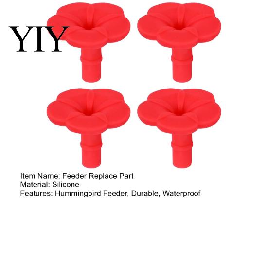 Universal Hummingbird Feeder Replacement 4PCS Parts, Simulated Red Flowers Shape, Tool-free Repair Fit Silicone Waterproof Bird Accessories,