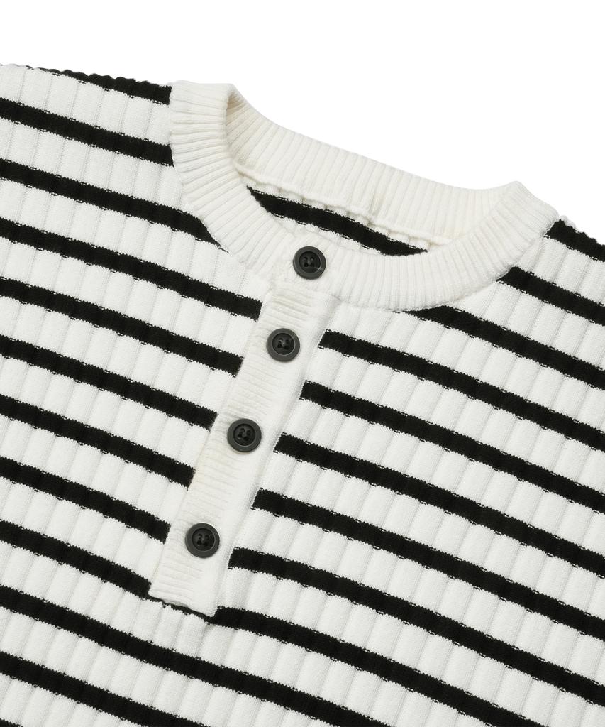 DOFFJASON Striped Henley Neck Knit Ivory