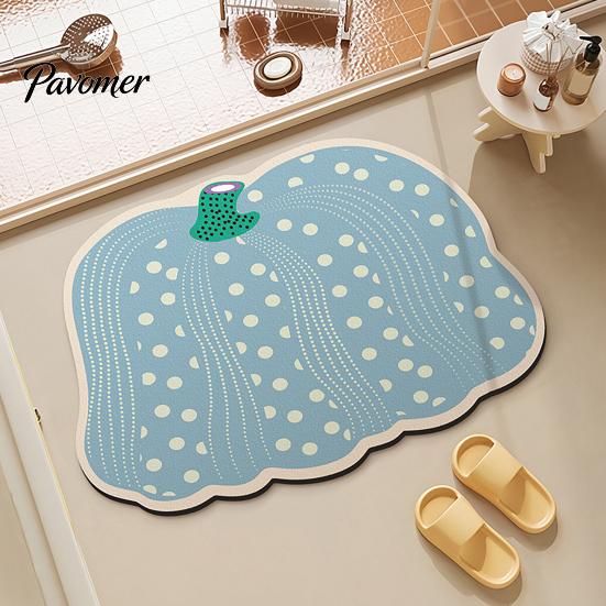 Dirt Resistant Floor Pad Pumpkin Bath Mat, Absorbent Diatomaceous Earth Bathroom Rug, Non-slip Polka Water Shower Rug Dot for Front Door Kitchen