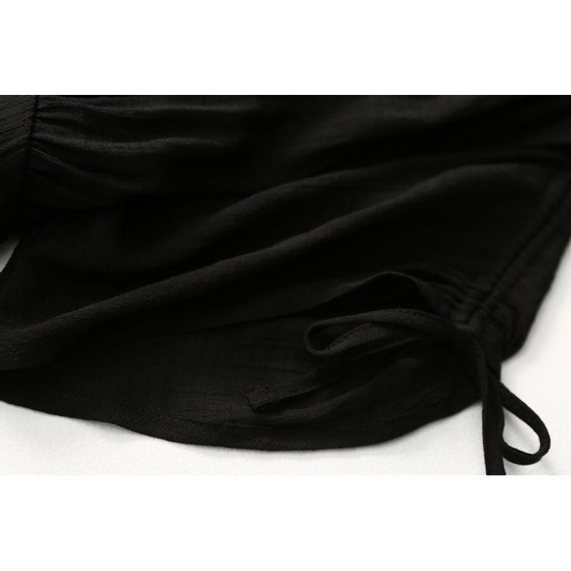 Foreign Trade Original Order Tight Waist Slimming V-Neckline Classy Noil Poplin Dress Summer Thin Ruched Long Dress Plus Size Women's Clothing