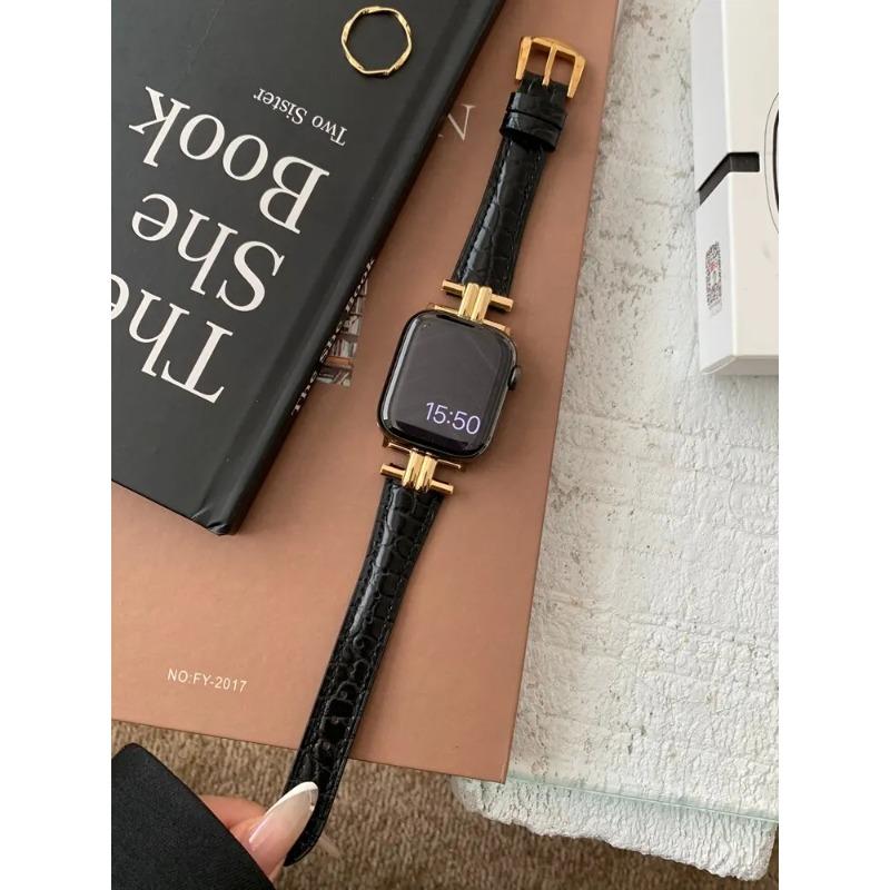 Роскошный золотой металлический ремешок из натуральной кожи для IWatch Series 8 7 6 5 4 3 SE женский тонкий ремешок для Apple Watch 41 мм 40 мм 38 мм 45 42 44 49