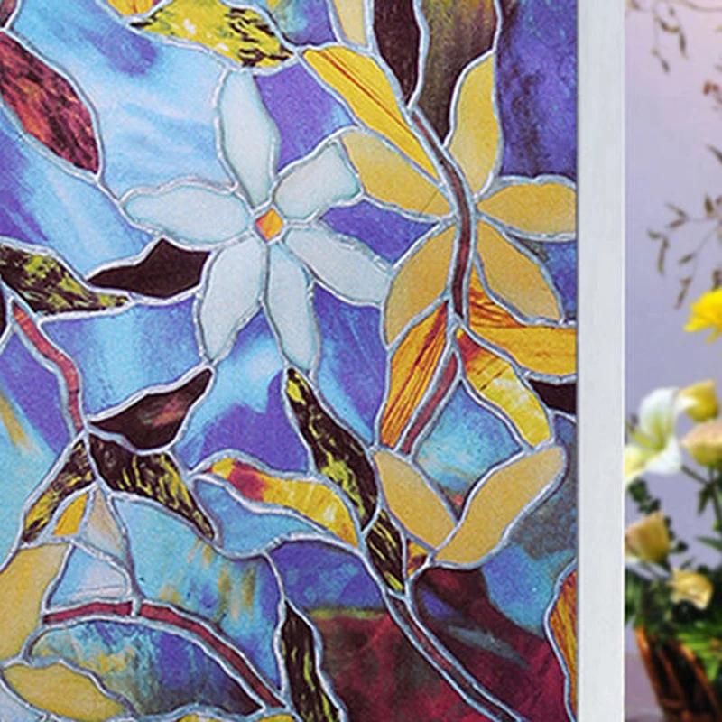 2/3 м Цветочная оконная пленка Виниловая непрозрачная стеклянная пленка Защита конфиденциальности Стеклянные 3D-наклейки Витражные стеклянные пленки Украшение дома