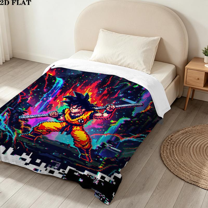 Goku Printed Flannel Blanket, soft throw for bedroom sofa, washable, Christmas present, great gift.