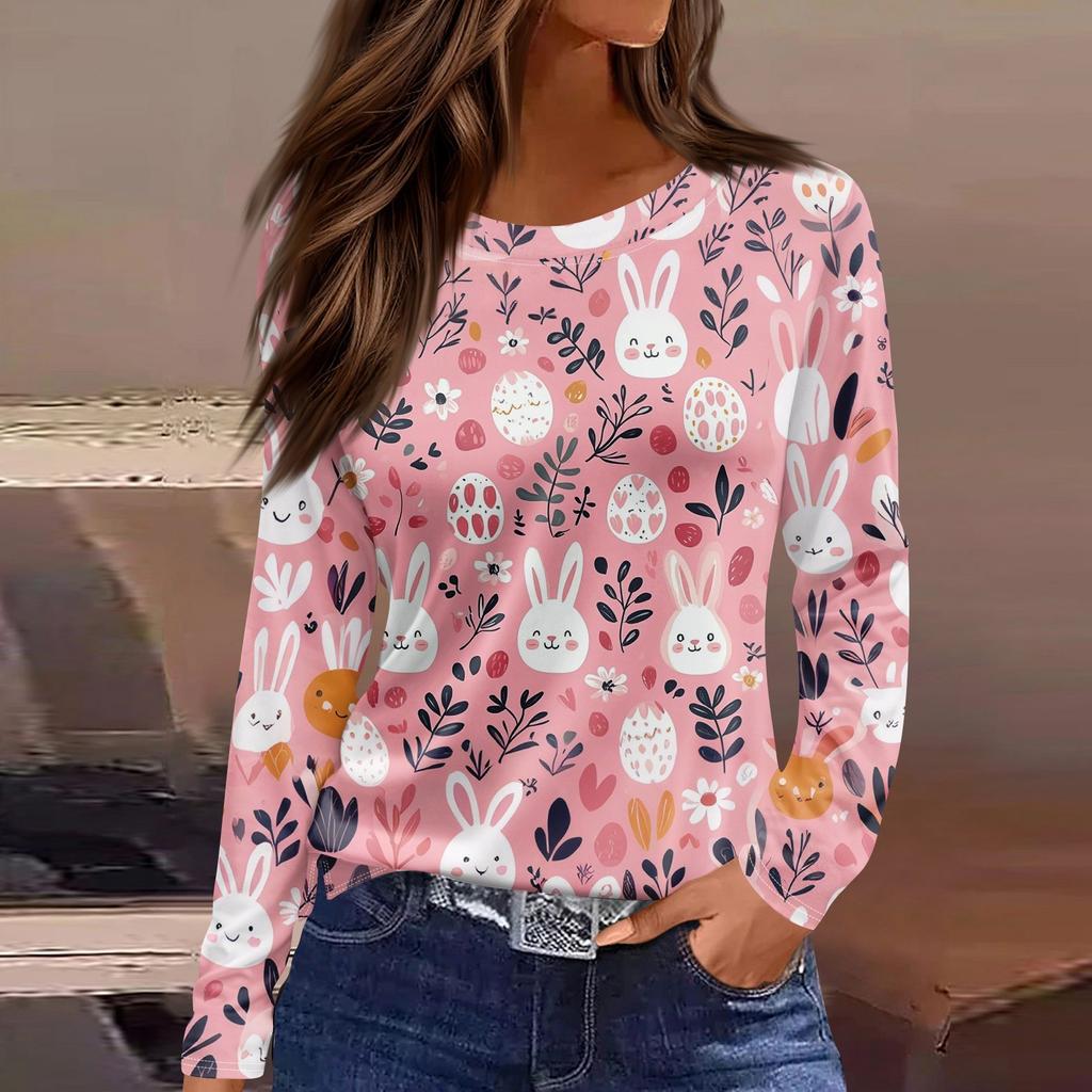 Женская модная повседневная свободная футболка с принтом и круглым вырезом с разрезом и длинным рукавом, женский топ