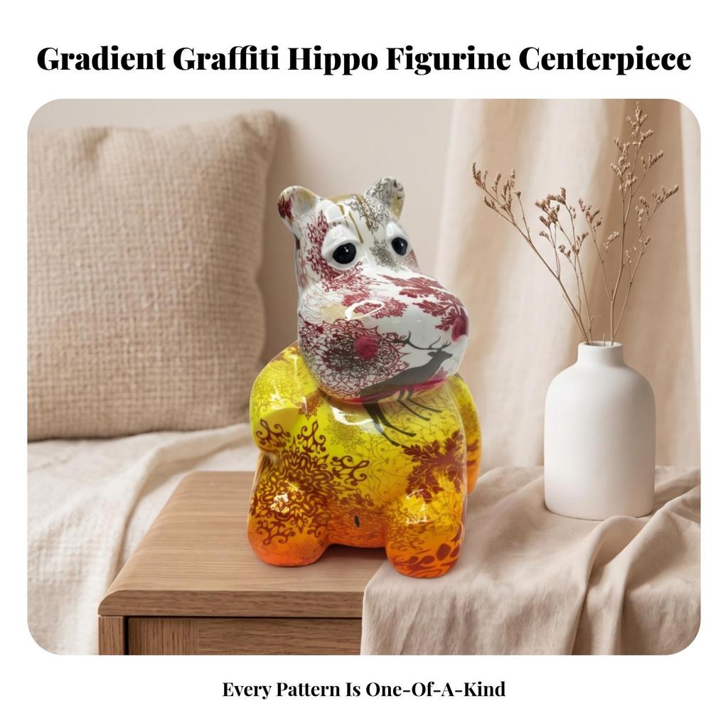 Hippo Figurine Glossy Ornament Printed for Living Room, Bookshelf, Animal Lovers