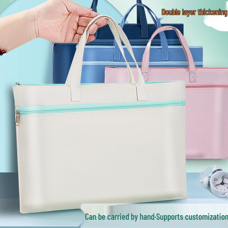 A4 Double-Layer Waterproof Document Bag - Oxford Cloth, Large Capacity, Zippered for Students