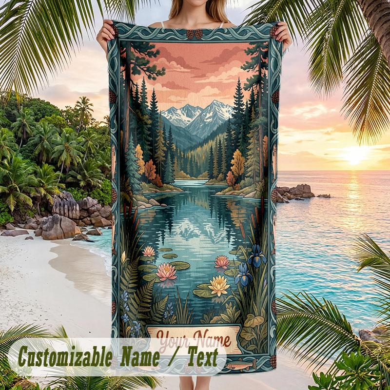 Natures Intricate Theme Quick Dry Beach Towel Custom Name Text Print Large Sand Resistant Towel Beach Vacation