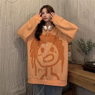 Хлопковая толстовка женская, свободная спортивная толстовка с длинными рукавами и длинными рукавами, топы с героями мультфильмов, женские топы