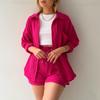 Весенние короткие комплекты, женская одежда, длинная рубашка, шорты с высокой талией, однотонная повседневная одежда на пуговицах, свободный крой, уличная одежда, лето