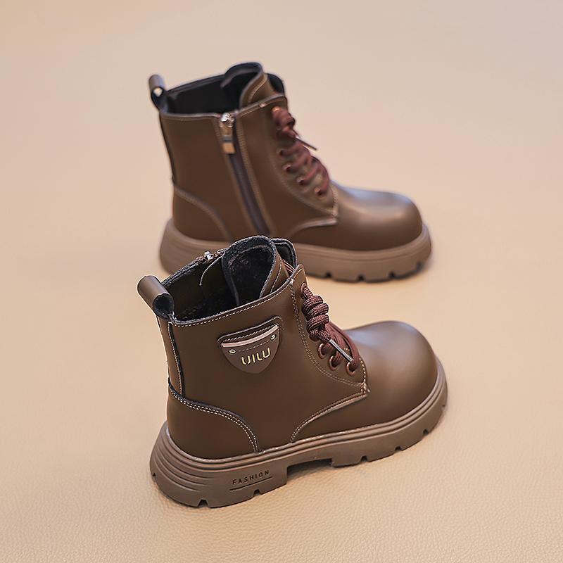 Детская универсальная модная тенденция с плюшевыми теплыми высокими хлопковыми ботинками, повседневными модными ботинками, ботинками средней высоты