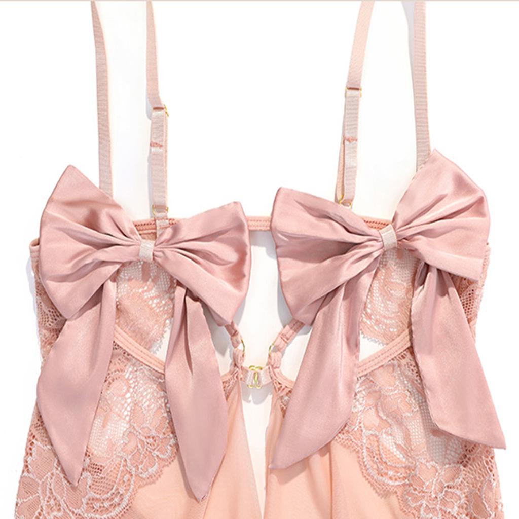 LISM Pink Sexy Babydoll Sleep Dress Lace Patchwork Irregular Hem See Through Lingerie for Valentine's DayGood product