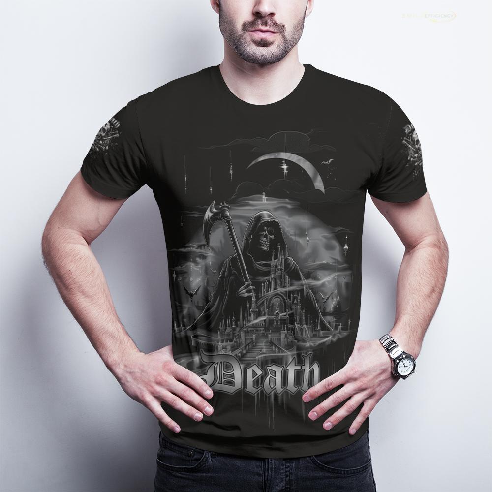 Rebel Skull Gesture Graphic T-Shirt - Edgy Men's Streetwear Tee with 3D Print, Dark Theme, Soft Polyester S-XXXL Mens T Shirts